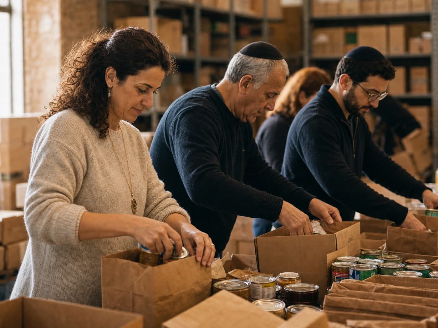 A Hameir Laarets volunteer carrying a holiday food box for families in Israel